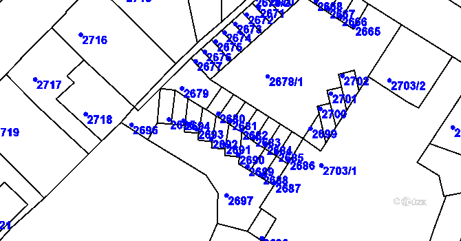 Parcela st. 2681 v KÚ Podmokly, Katastrální mapa
