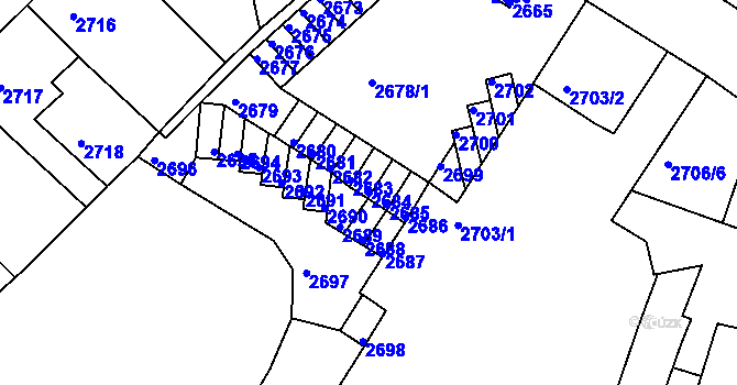 Parcela st. 2684 v KÚ Podmokly, Katastrální mapa