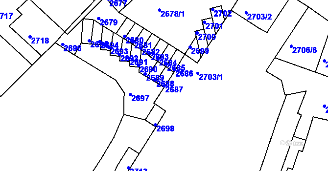 Parcela st. 2687 v KÚ Podmokly, Katastrální mapa