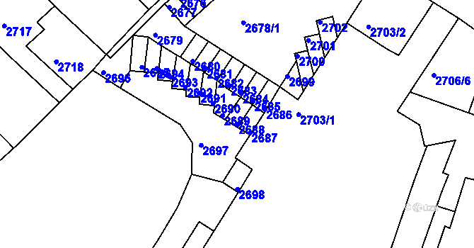 Parcela st. 2688 v KÚ Podmokly, Katastrální mapa