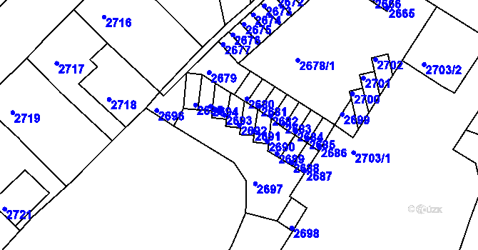 Parcela st. 2692 v KÚ Podmokly, Katastrální mapa