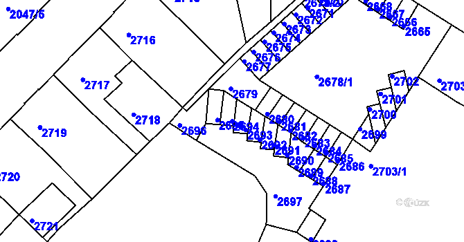 Parcela st. 2694 v KÚ Podmokly, Katastrální mapa
