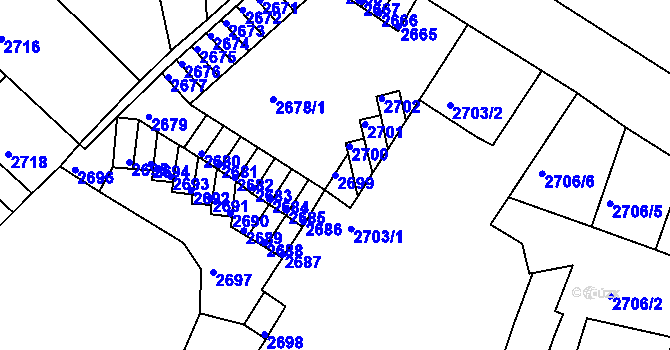 Parcela st. 2699 v KÚ Podmokly, Katastrální mapa