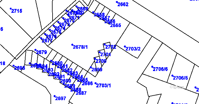 Parcela st. 2701 v KÚ Podmokly, Katastrální mapa