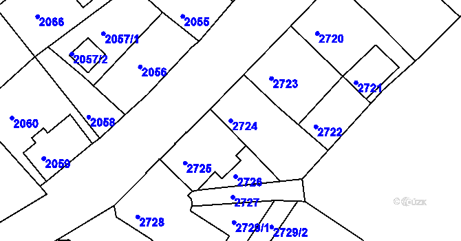 Parcela st. 2724 v KÚ Podmokly, Katastrální mapa