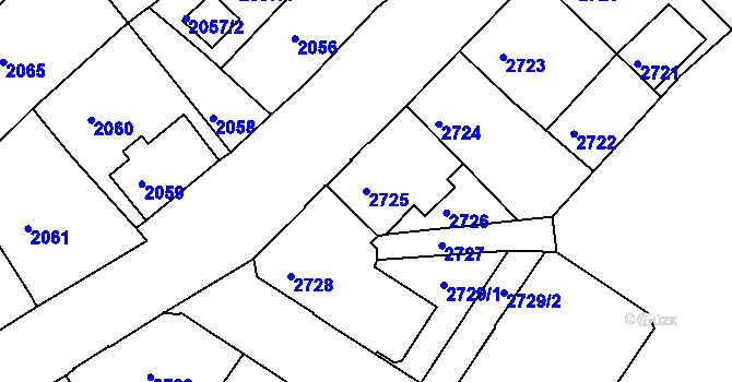 Parcela st. 2725 v KÚ Podmokly, Katastrální mapa