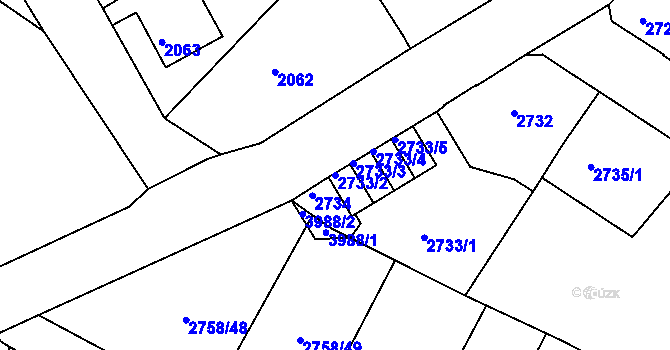 Parcela st. 2733/2 v KÚ Podmokly, Katastrální mapa
