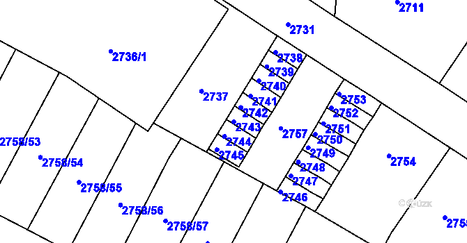 Parcela st. 2743 v KÚ Podmokly, Katastrální mapa