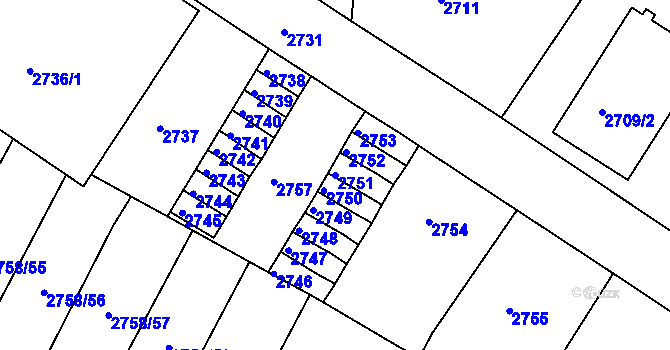 Parcela st. 2751 v KÚ Podmokly, Katastrální mapa