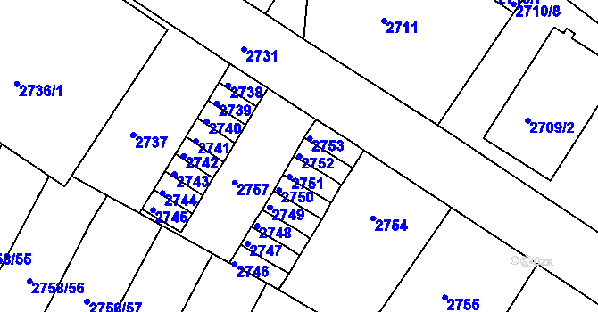 Parcela st. 2752 v KÚ Podmokly, Katastrální mapa