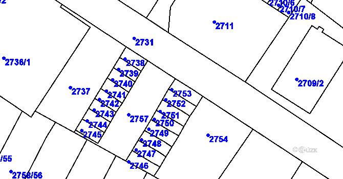 Parcela st. 2753 v KÚ Podmokly, Katastrální mapa