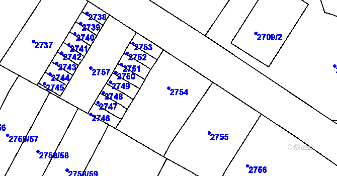 Parcela st. 2754 v KÚ Podmokly, Katastrální mapa
