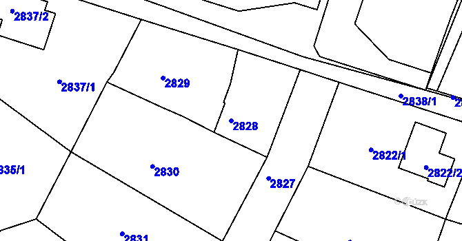 Parcela st. 2828 v KÚ Podmokly, Katastrální mapa