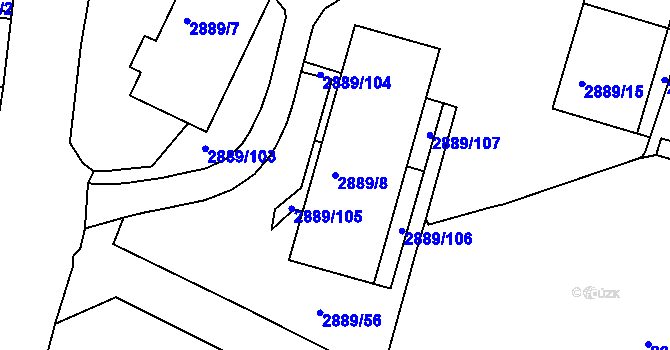 Parcela st. 2889/8 v KÚ Podmokly, Katastrální mapa