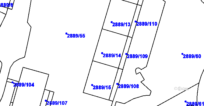 Parcela st. 2889/14 v KÚ Podmokly, Katastrální mapa