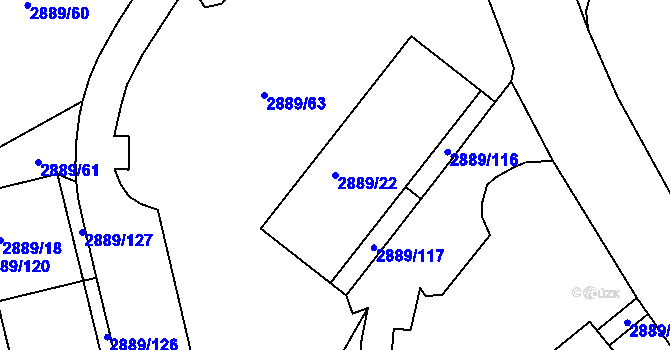 Parcela st. 2889/22 v KÚ Podmokly, Katastrální mapa