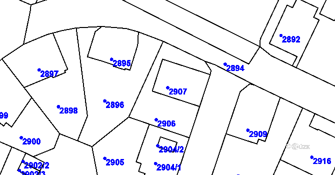 Parcela st. 2907 v KÚ Podmokly, Katastrální mapa