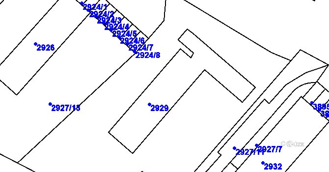 Parcela st. 2929 v KÚ Podmokly, Katastrální mapa