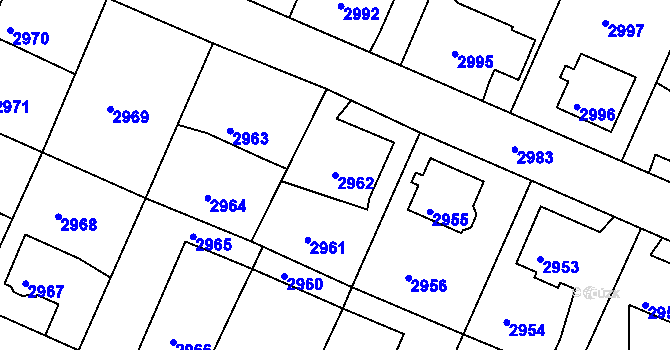 Parcela st. 2962 v KÚ Podmokly, Katastrální mapa