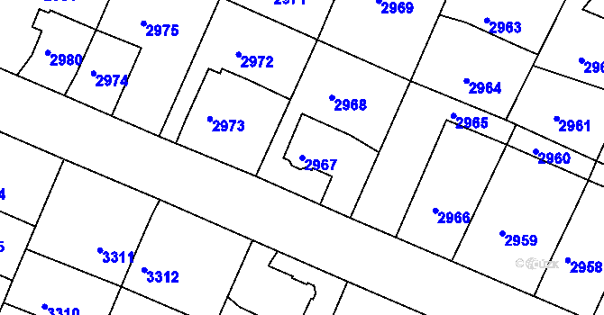 Parcela st. 2967 v KÚ Podmokly, Katastrální mapa