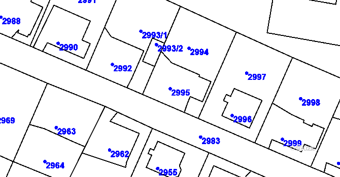 Parcela st. 2995 v KÚ Podmokly, Katastrální mapa