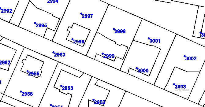 Parcela st. 2999 v KÚ Podmokly, Katastrální mapa