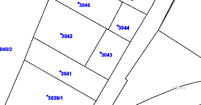 Parcela st. 3043 v KÚ Podmokly, Katastrální mapa