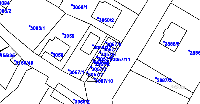 Parcela st. 3057/6 v KÚ Podmokly, Katastrální mapa