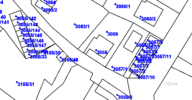 Parcela st. 3058 v KÚ Podmokly, Katastrální mapa