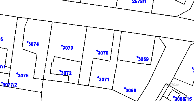 Parcela st. 3070 v KÚ Podmokly, Katastrální mapa