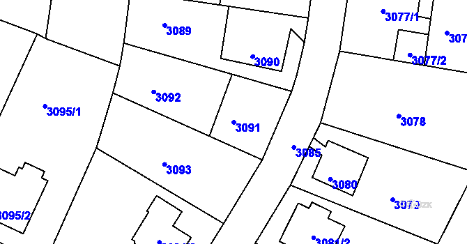 Parcela st. 3091 v KÚ Podmokly, Katastrální mapa