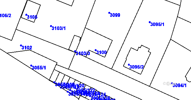 Parcela st. 3100 v KÚ Podmokly, Katastrální mapa