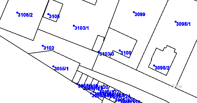 Parcela st. 3103/3 v KÚ Podmokly, Katastrální mapa
