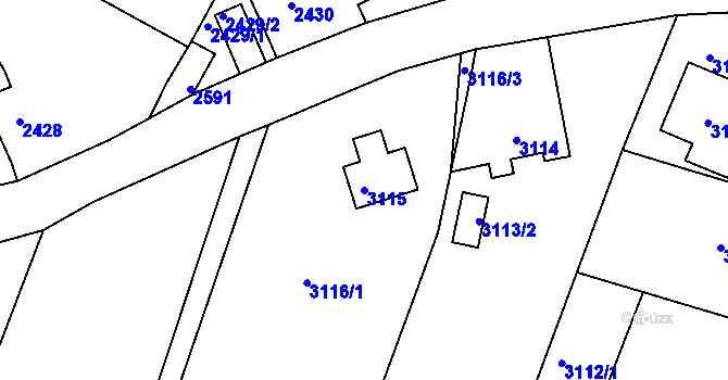 Parcela st. 3115 v KÚ Podmokly, Katastrální mapa