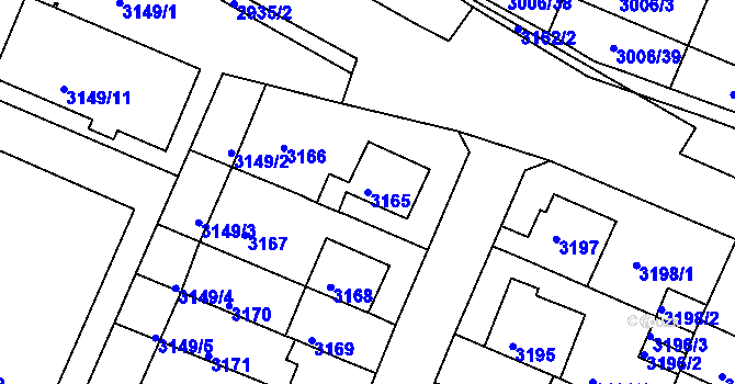 Parcela st. 3165 v KÚ Podmokly, Katastrální mapa