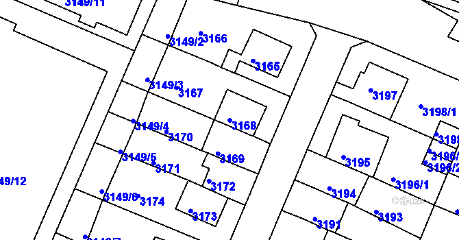 Parcela st. 3168 v KÚ Podmokly, Katastrální mapa
