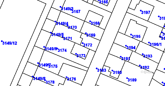 Parcela st. 3172 v KÚ Podmokly, Katastrální mapa