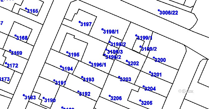 Parcela st. 3196/2 v KÚ Podmokly, Katastrální mapa