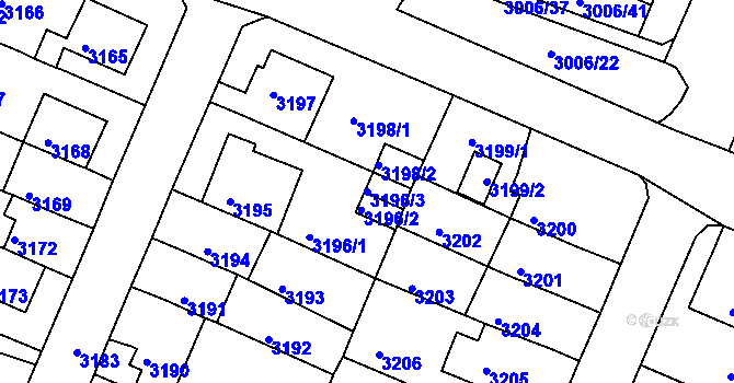 Parcela st. 3196/3 v KÚ Podmokly, Katastrální mapa