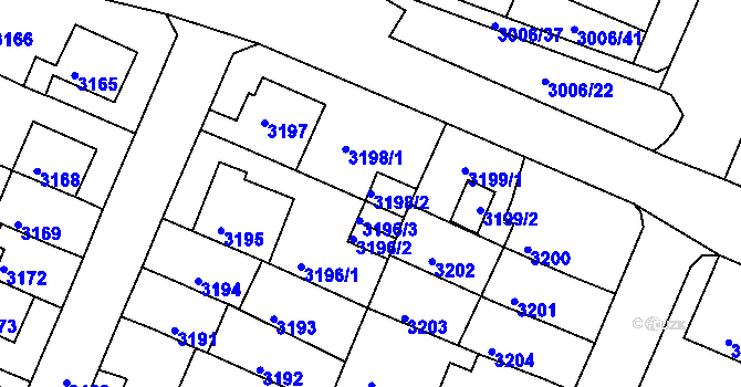 Parcela st. 3198/2 v KÚ Podmokly, Katastrální mapa