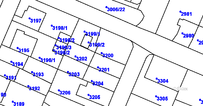 Parcela st. 3200 v KÚ Podmokly, Katastrální mapa