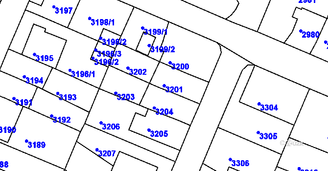 Parcela st. 3201 v KÚ Podmokly, Katastrální mapa