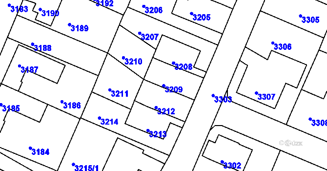 Parcela st. 3209 v KÚ Podmokly, Katastrální mapa