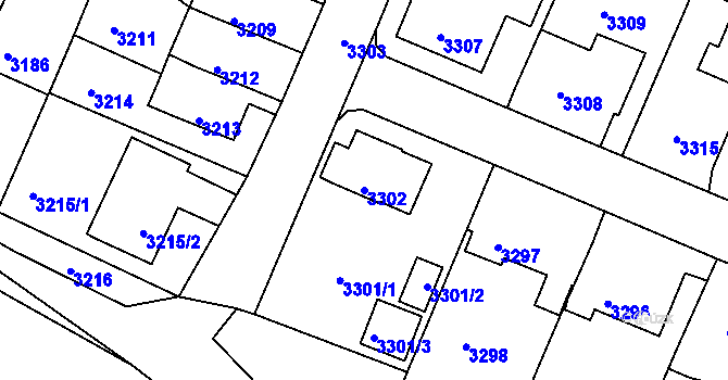 Parcela st. 3302 v KÚ Podmokly, Katastrální mapa