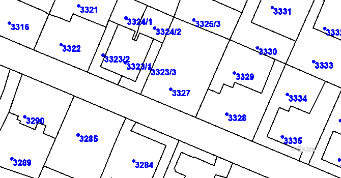 Parcela st. 3327 v KÚ Podmokly, Katastrální mapa