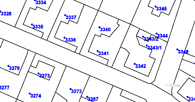 Parcela st. 3341 v KÚ Podmokly, Katastrální mapa