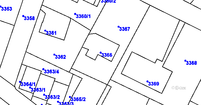 Parcela st. 3366 v KÚ Podmokly, Katastrální mapa