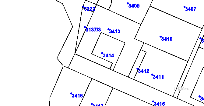Parcela st. 3414 v KÚ Podmokly, Katastrální mapa