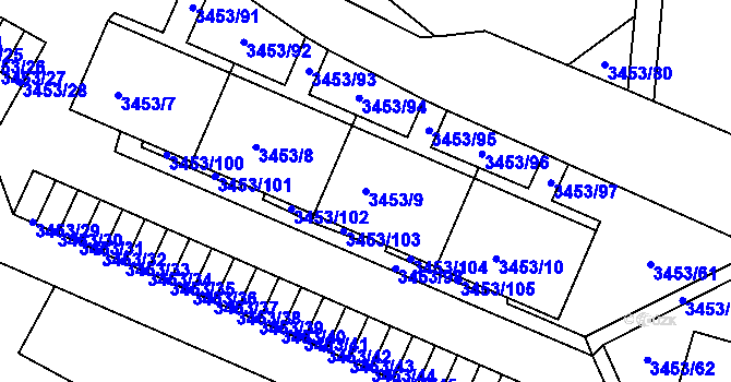 Parcela st. 3453/9 v KÚ Podmokly, Katastrální mapa