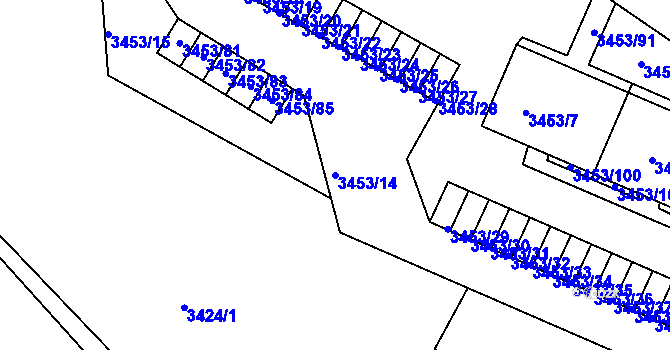 Parcela st. 3453/14 v KÚ Podmokly, Katastrální mapa